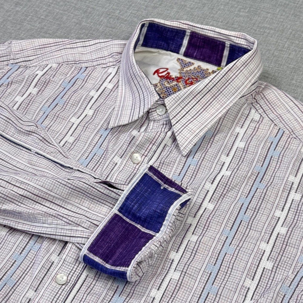 Robert Graham Button Dress Shirt Men XL Flip Cuff Multicolor Long Sleeve Striped